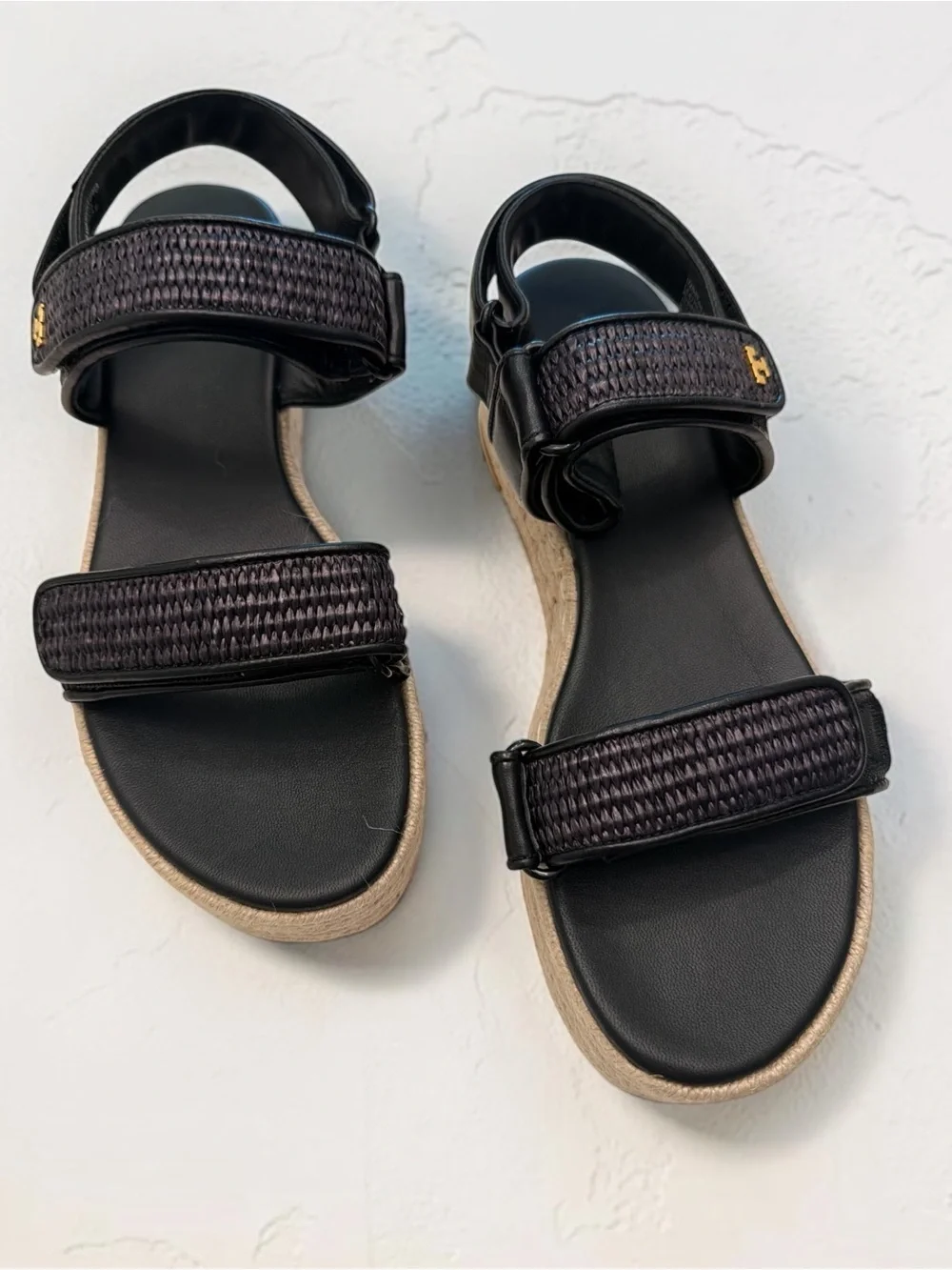 Tory Burch Black Woven-Strap Espadrille-Inspired Sandals